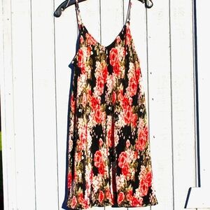 Good Luck Gem Floral Pleated Mini Dress - Size XL - Spaghetti Straps